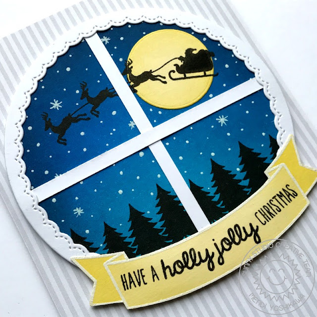 Sunny Studio Stamps: Here Comes Santa Window Style Holiday Christmas Card by Mendi Yoshikawa
