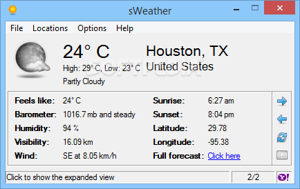 تحميل برنامج لعرض حالة الطقس مجاني للكمبيوتر sWeather 1.6.1