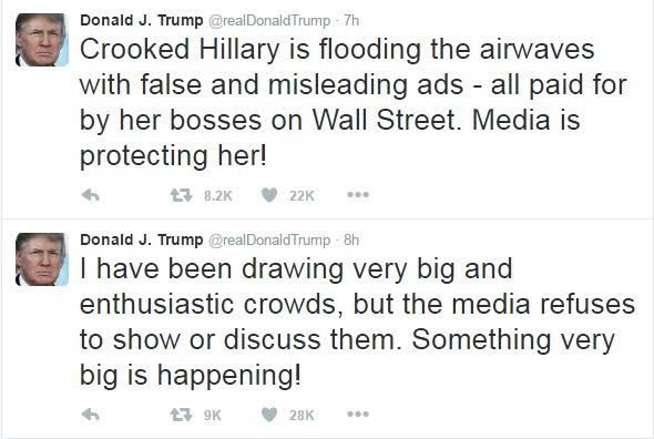 l Donald Trump alleges that the media is protecting Hillary Clinton, says 'something big is happening'