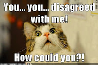 You... you disagreed with me! How could you?! Meme by Wendy Cockcroft for On t'Internet