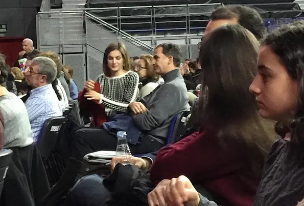 Queen Letizia and King Felipe of Spain attend the show of "Les Luthiers" at Sports Centre in Madrid. (Palacio de Deportes de la Comunidad de Madrid) 