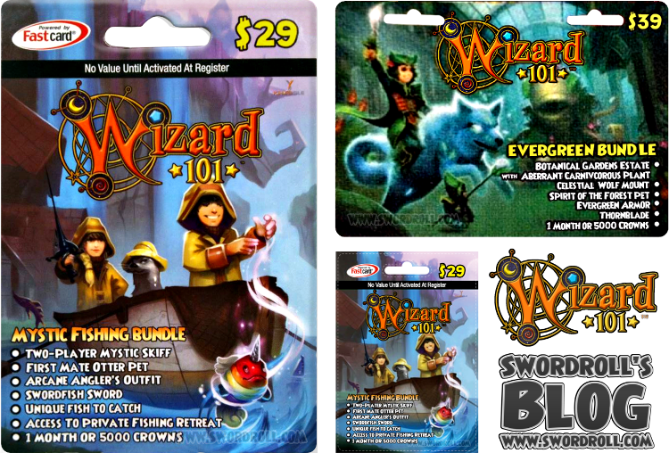 Wizard101 Mystic Fishing Bundle and Wizard101 Evergreen Bundle Card Images