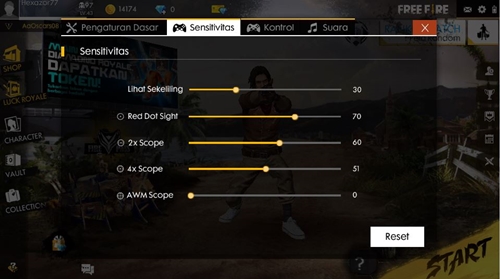 sensitivitas cara headshot free fire