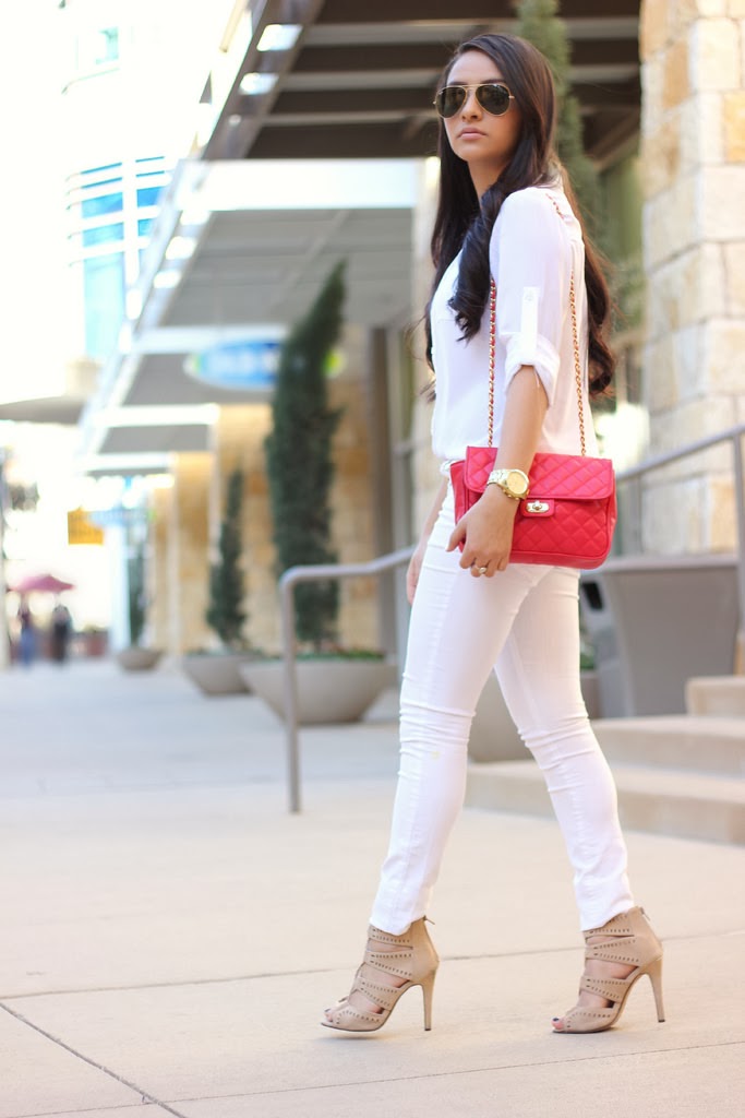 Celebrity Inspired Outfit : Eva Longoria white with a pop of red.
