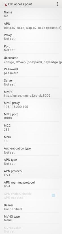 O2 APN Settings for Android / HTC Galaxy Xperia LG Nexus