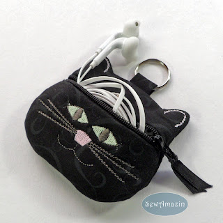 Made to order Black Cat Coin Purse, Earbud Pouch