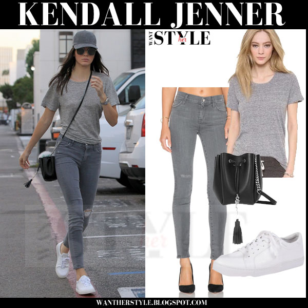 Kendall Jenner in grey top and grey skinny jeans in LA on October 23 ...