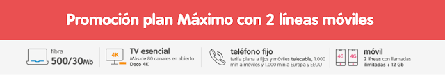 Promoción plan Máximo con 2 líneas móviles Telecable