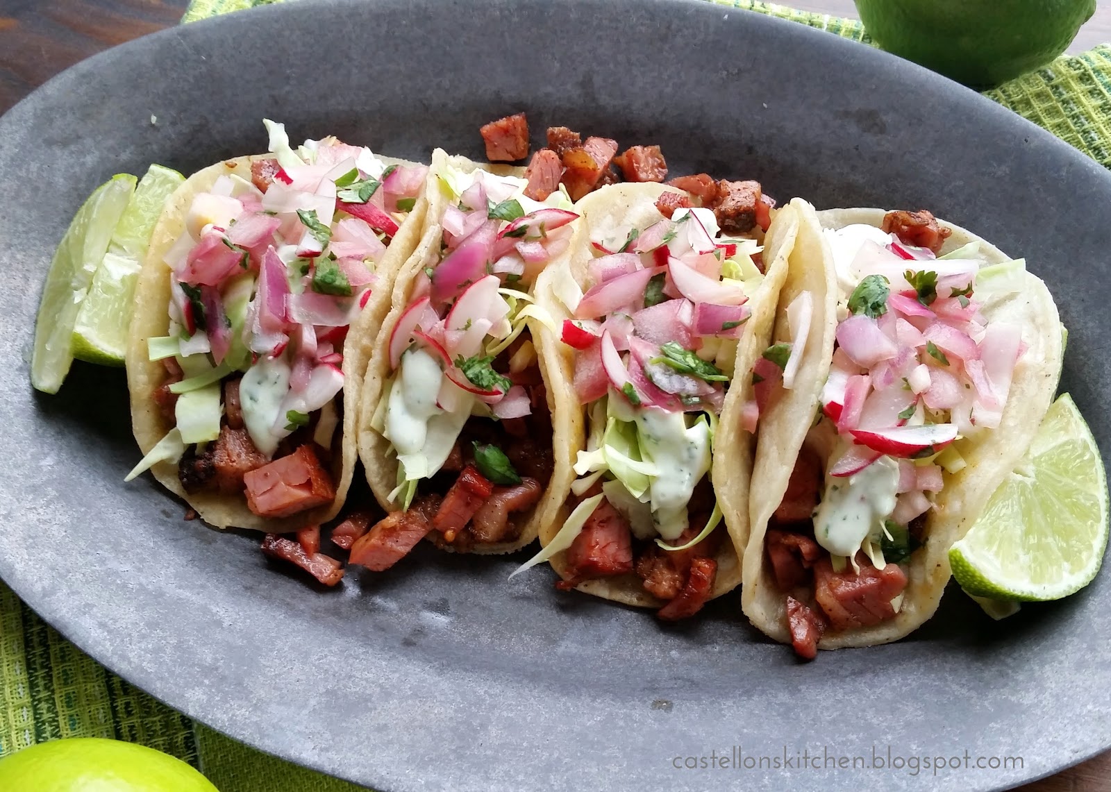 Castellon's Kitchen Corned Beef Tacos with Cilantro Lime Crema