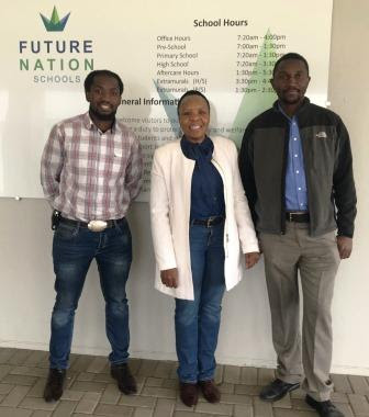 Future Nations Schools Head and teaching staff Xolani Sithemjwa, Mampho Langa and Thokozani Mhlanga at Future Nation Schools sign