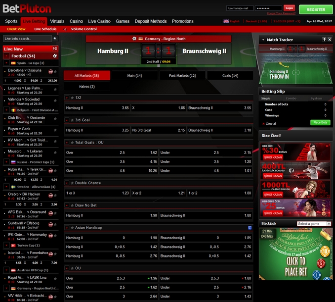 Betpluton Live Betting Screen