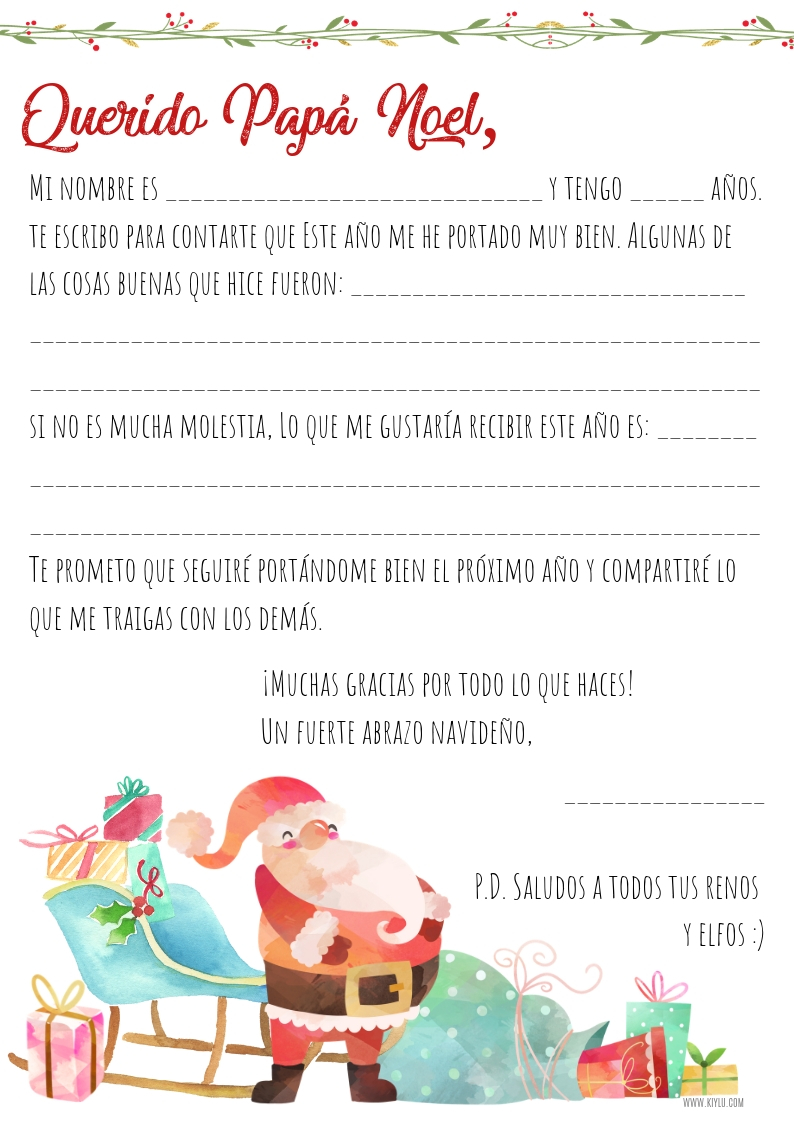 Carta A Papá Noel Carta a Papá Noel para imprimir | KI Y LU