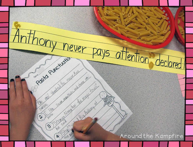 FREE pasta punctuation printable we used during our Tomie dePaola author study from Around the Kampfire blog