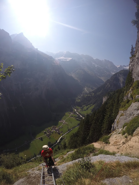 Via Ferrata, Klettersteig, Hike, Climbing, Scrambling, mountaineer, mountain, extreme, adrenaline, adventure, Explore, Murren, Gimmelwald, Lauterbrunnen, Interlaken, Switzerland, Bern, Swiss Alps, Bernese Alps, Alpine, hanging, Nepalese Bridge, tyrolean, cliff, BASE, ladders, 