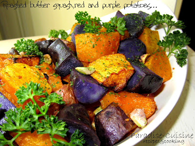 Roasted Butternut Squash,Red and Purple Potatoes[SALATA ELEGANTA DE CARTOFI VIOLETI SI BUTTERNUT SQUASH]