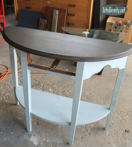 Art Is Beauty Outdated 80s Golden Oak Half Table Updated With Deco Updated Half Round Table Using Deco Art Vintage Wash Paint In Black And Chalky Finish