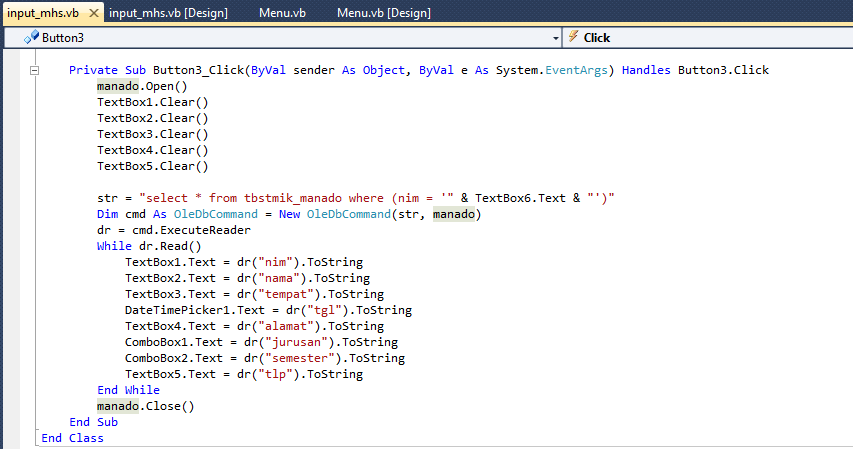 Bogani blog: Source Code Pencarian Record Pada Visual Basic 2010 Express