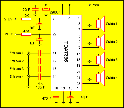 4X 30W Amplifier Using TDA7386 Circuit Diagram