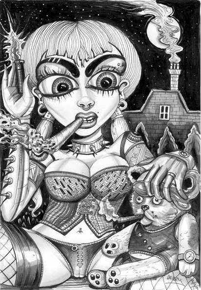 Crazy Kate's Midnight Cure - Erotic Surreal Art Illustration by British Artist Spencer J. Derry Erotic Surrealism