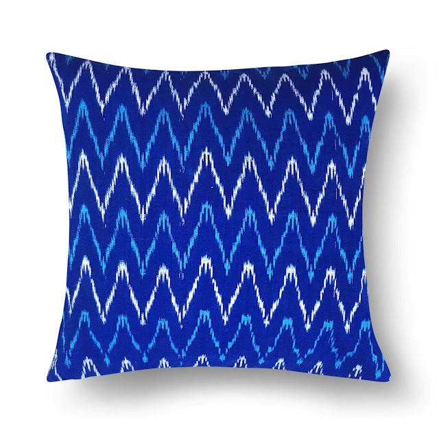 Buy DesiCrafts Blue Ikat Cotton Cushion Cover