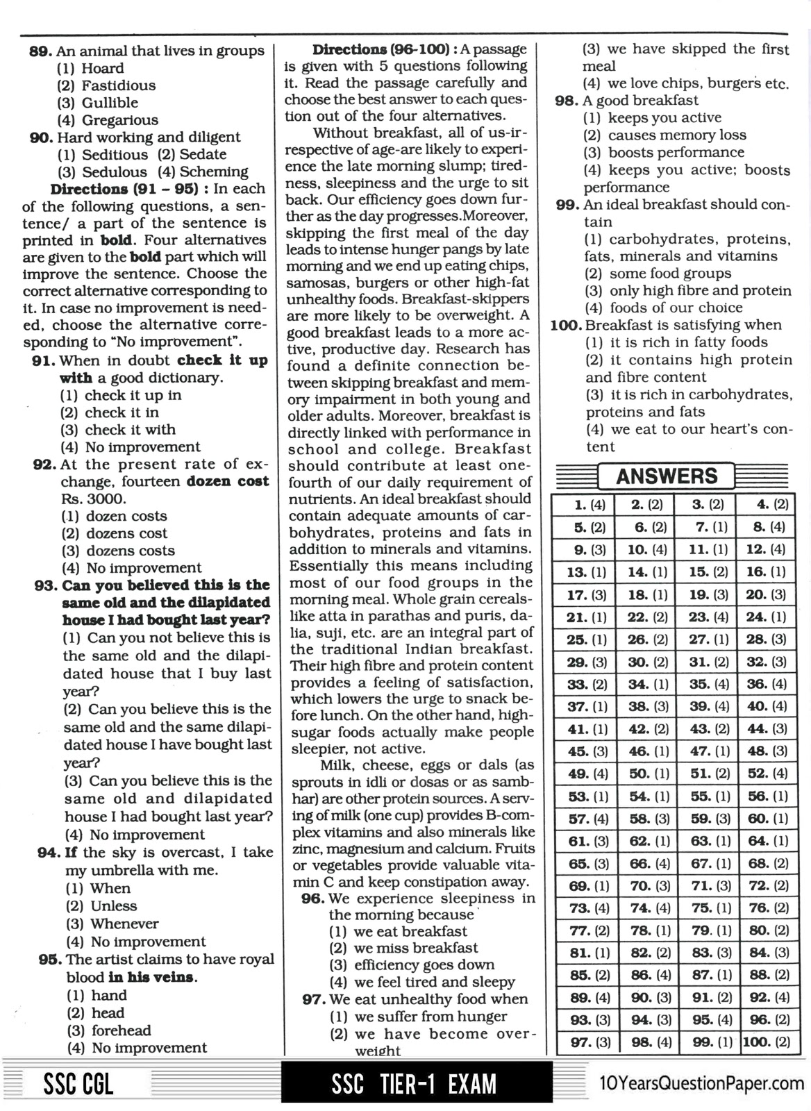 SSC 2017 solved CGL Question Paper with answer key SSC 2017 CGL Question Paper