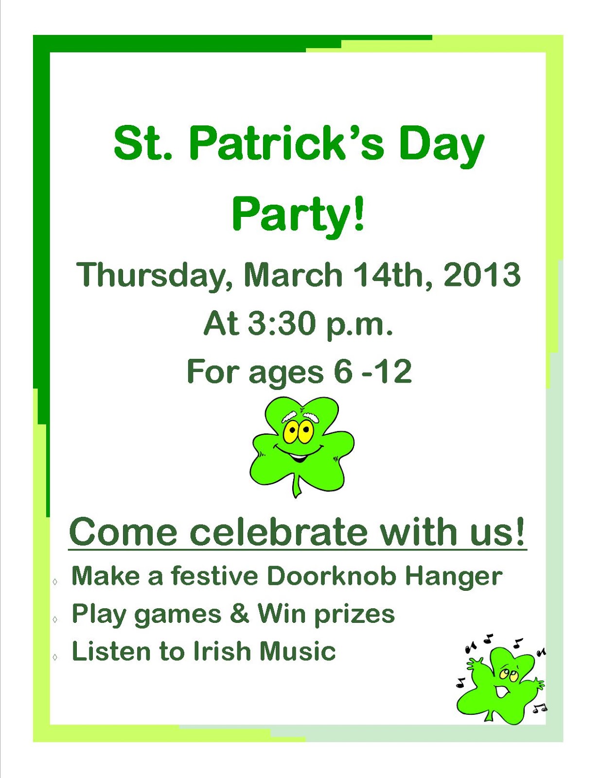 Franklin Matters: Franklin Library: Fun Club - St. Patrick's Day Party