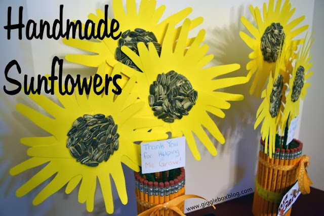 handmade sunflowers, handmade sunflowers for Teacher's Appreciate Week, handmade sunflowers for Mother's Day, handmade sunflowers for any occasion, crafting with kids, gift ideas that kids can make, 
