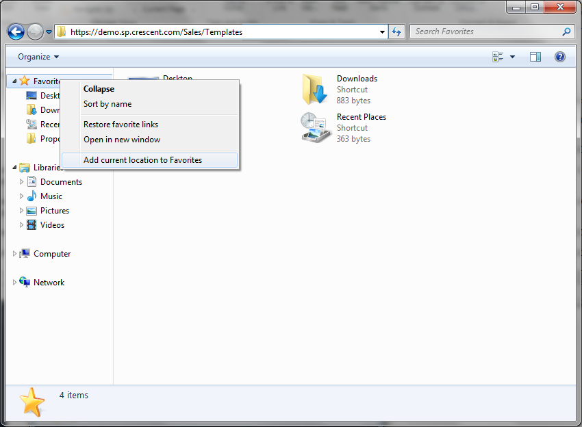 How to Add your SharePoint Library to "Favorites" in Windows