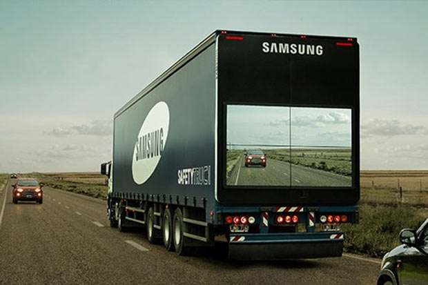 Samsung cria telas traseiras para caminhões em facilitar ultrapassagens de automóveis