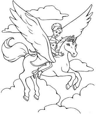 barbie y pegaso - pintar a barbie y pegaso - pegaso en blanco - caballo en blanco - caballo para pintar - pintar caballo - caballo con alas - caballo que vuela