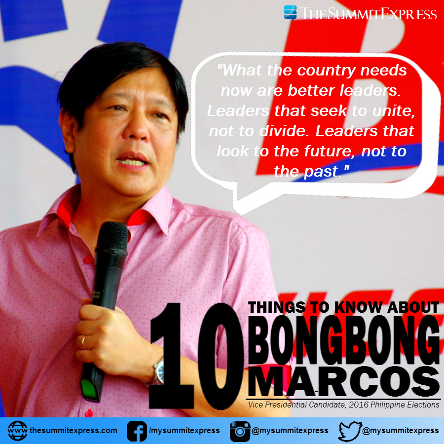10 Things To Know About VP Candidate Bongbong Marcos