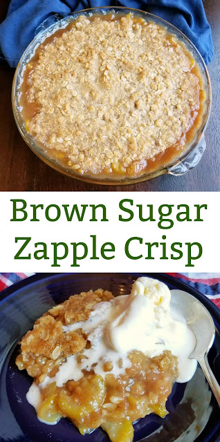 This zapple crisp is a great way to use up some of your zucchini harvest. It makes for a fun summer dessert with all of it's brown sugar and oat goodness! This fun recipe turns summer zucchini into a delicious dessert! The brown sugar crisp tastes so good and it's just like eating an apple crisp. Top with vanilla ice cream for a perfect summer treat!