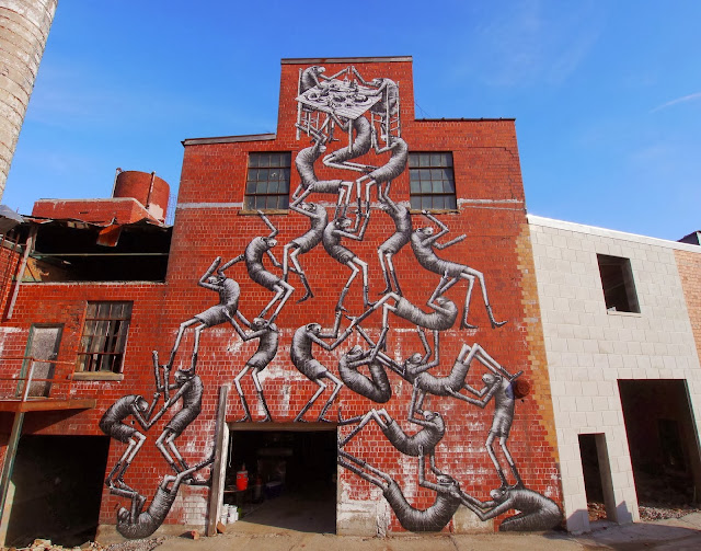 New Street Art Mural By Phlegm which was painted on the wall of an old Bourbon distillery in Lexington Kentucky. 1
