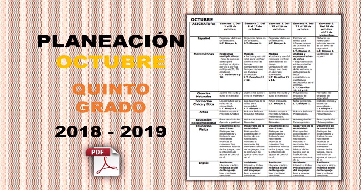 Planeación de Quinto Grado de Primaria Octubre