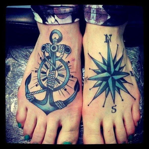 Ancora desenhos de tatuagens no pe com bussola