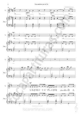 2 Partitura de Piano Acompañamiento a dos manos y Partitura de Voz para coro infantil por José Calatayud Partitura del Villancico Nana Una Nadaleta Per Al Xic Piano Sheet Music & Voice