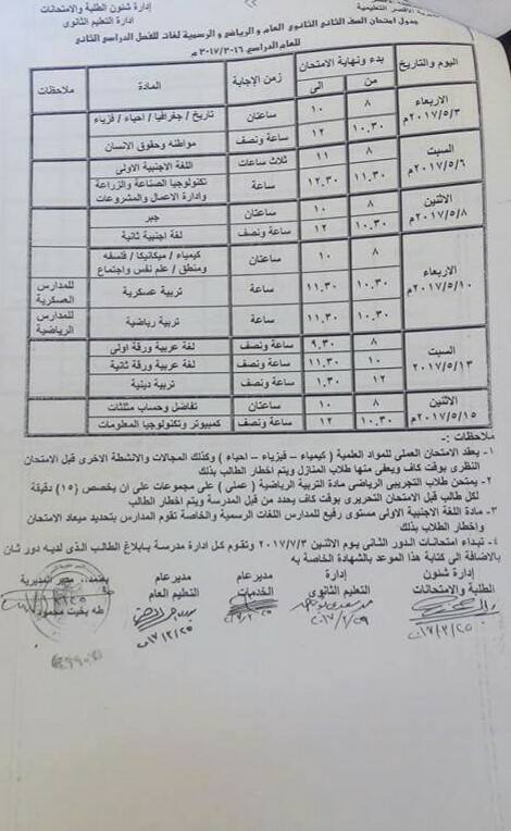 جداول امتحانات آخر العام 2017 - محافظة الاقصر 10