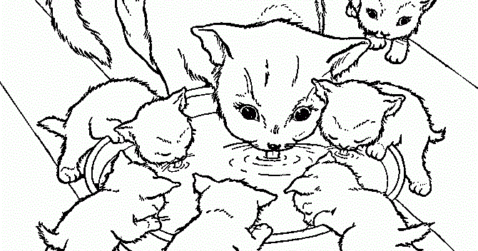 Кошка с котятами рисунок
