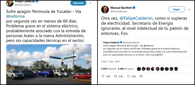 Bartlett y Calderón se insultan en Twitter tras apagón de la CFE