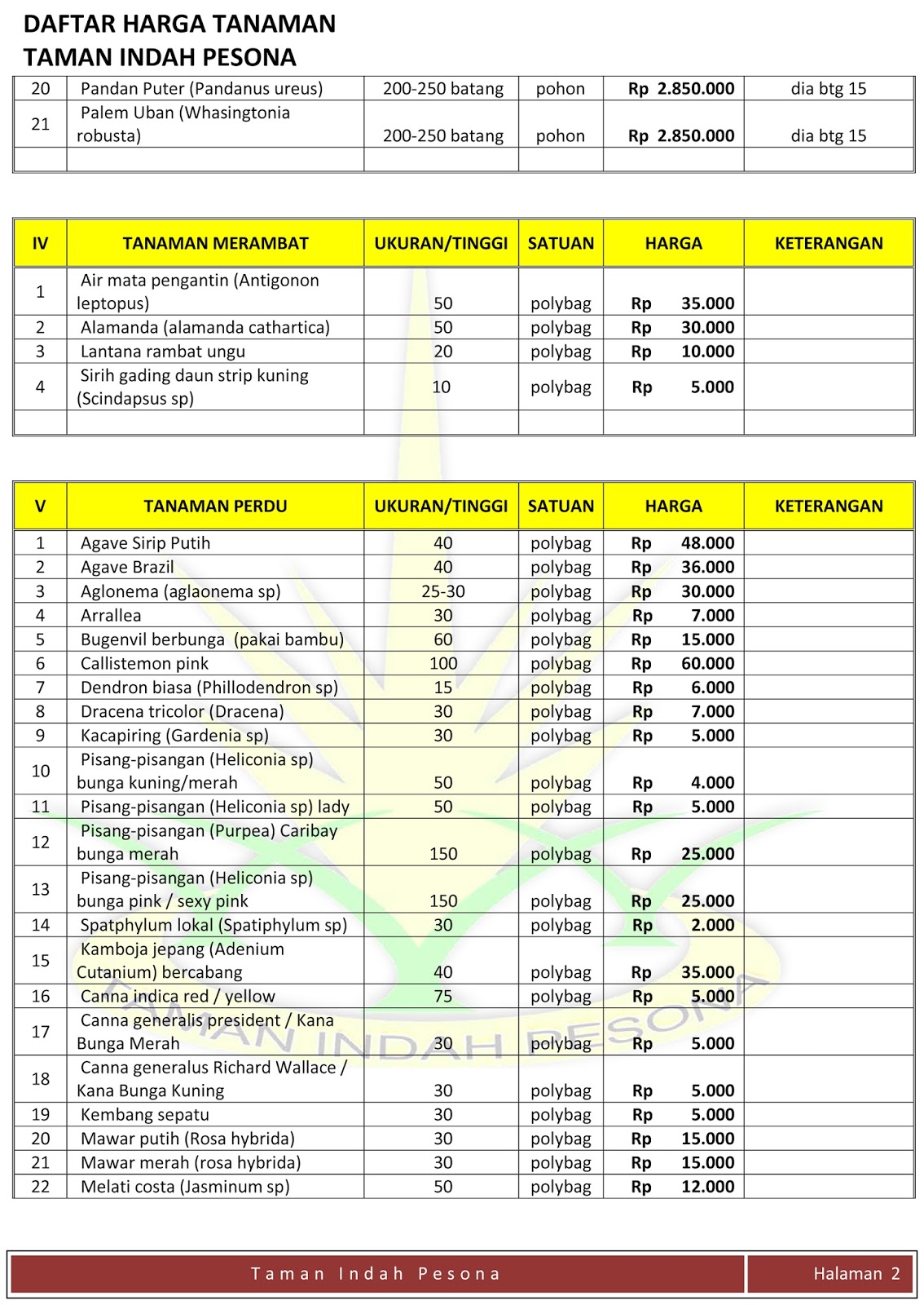 TUKANG TAMAN: DAFTAR HARGA TANAMAN