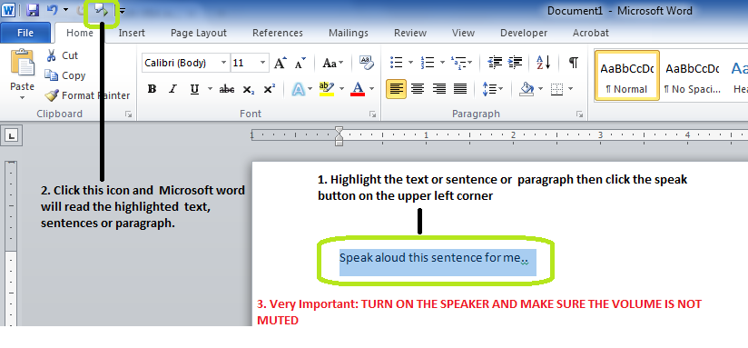 Text To Speech Using Microsoft Word