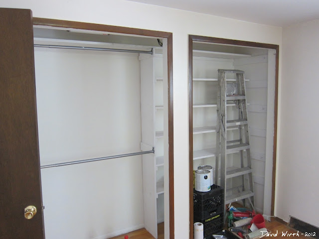 white closet shelves, redo closet, build shelf in closet