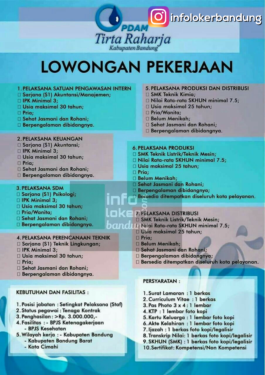 Lowongan Kerja PDAM Tirta Raharja Kabupaten Bandung April 