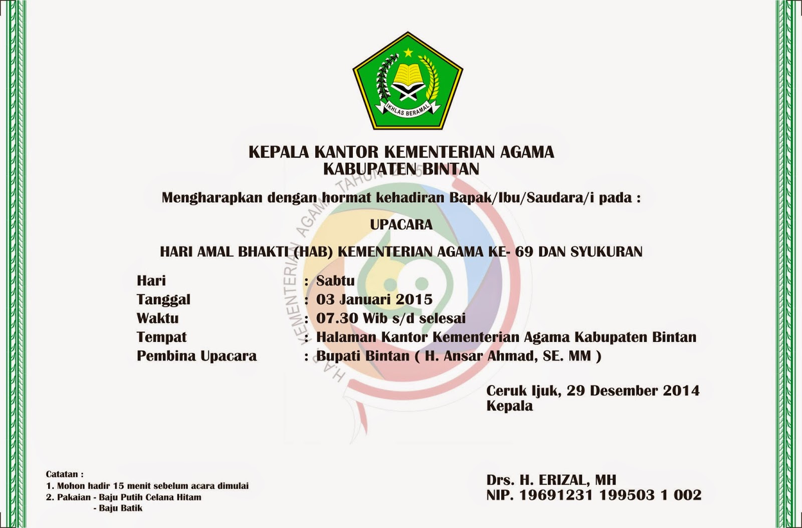 Surat Undangan Acara Untuk Bupati