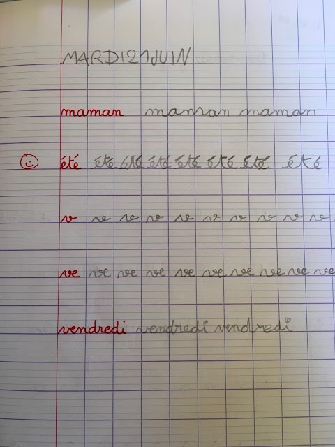 Cahier du jour fin juin, élève de grande section de maternelle.