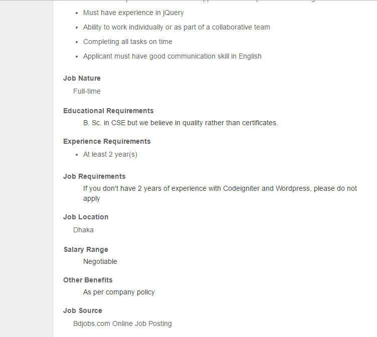 qualication b sc in cse experience in php mysql codeigniter wordpress please see the jobs descriptions - Php Mysql Jobs qualication b sc in cse experience in php mysql codeigniter wordpress please see the jobs descriptions - Php Mysql Jobs