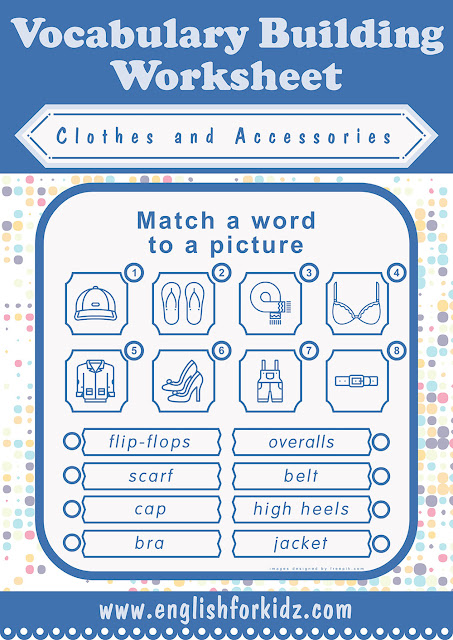 Clothes and accessories matching worksheet