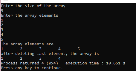 C Program to delete the last element in the array image.