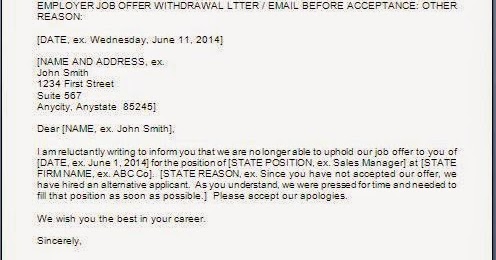 Sample Rescind Letter Job Offer From Employer Job Retro