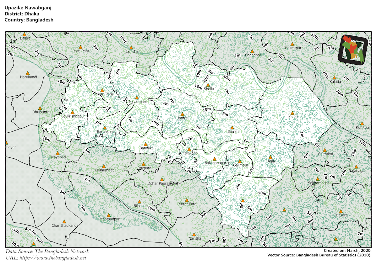 Nawabganj Upazila Elevation Map Dhaka District Bangladesh